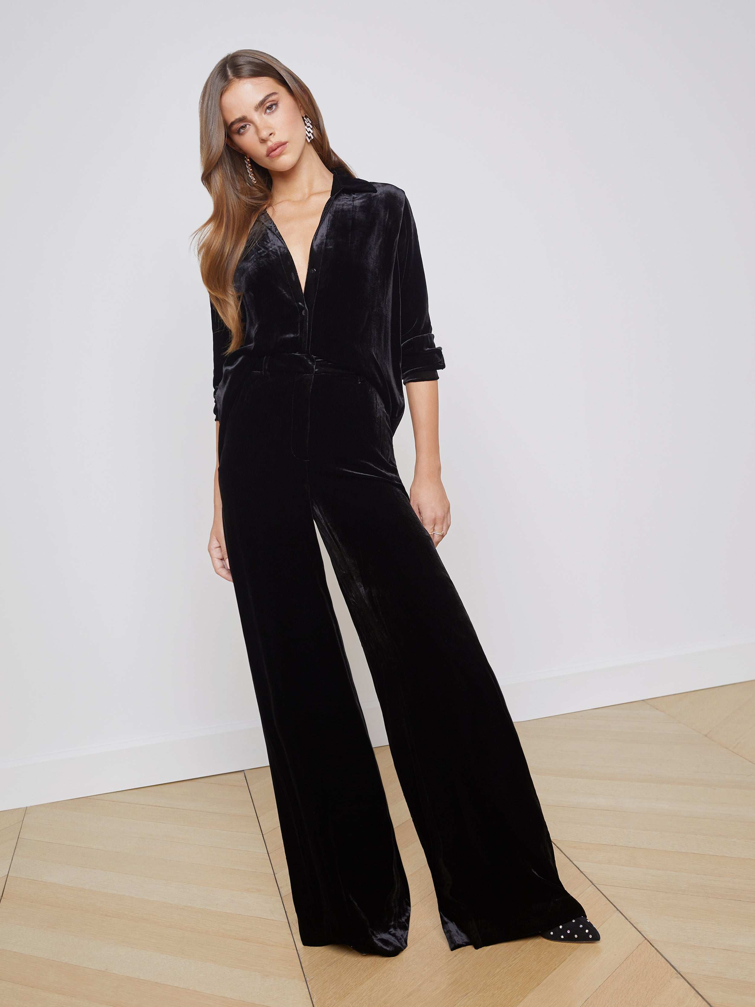 Pilar Velvet Wide-Leg Pant