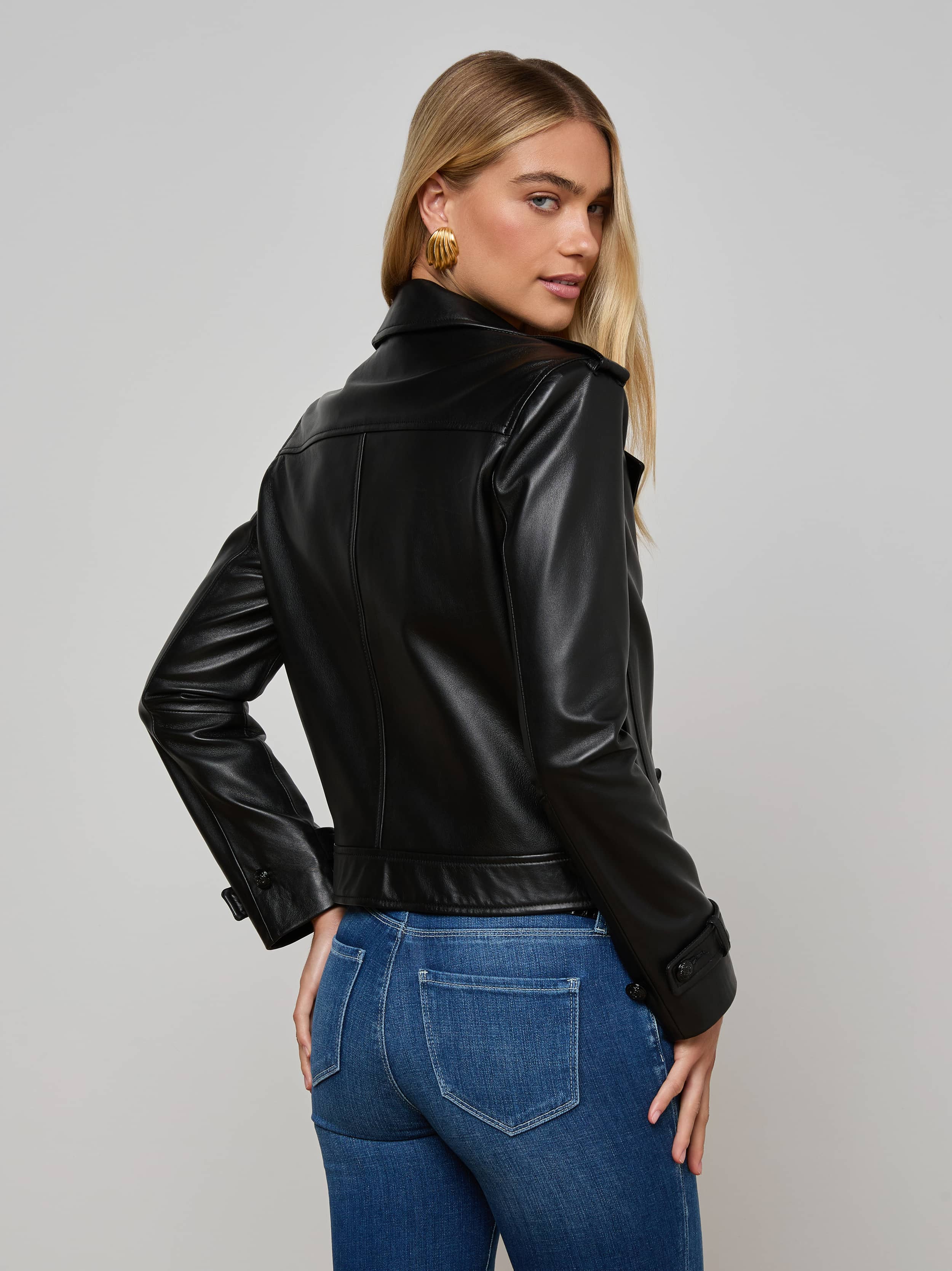 Xoey Cropped Leather Trench Coat - Image 4